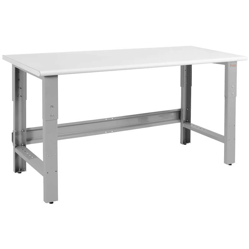 Adjustable Height Workbench with Gray Frame and White Laminted Top, 36"D x 72"L